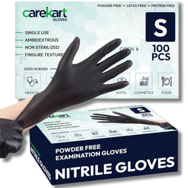Carekart Nitrile Gloves Small Pack of 100 (Black)